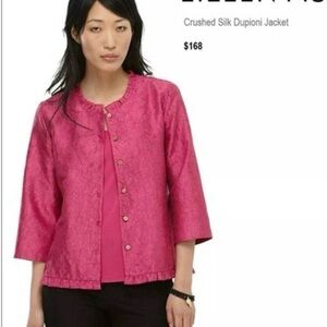 Eileen Fisher Fuschia Crinkle Textured Silk Crushed Silk Jacket Small
